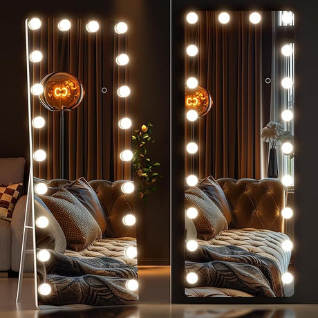 Full Length Mirror with Lights, 65" x 22" Led Standing Mirror,