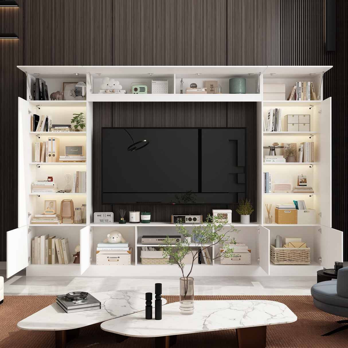 114.2" L Minimalism Wall Unit TV Stand with Bookshelves for TVs up to 75"