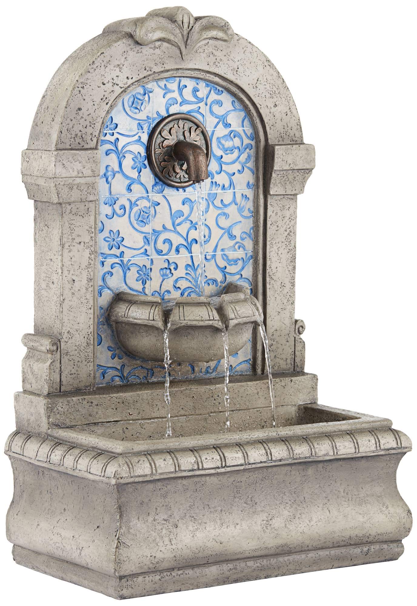 Modern Outdoor Floor Water Fountain Stone Classic Blue Tile Mosaic 30 1/4" for Garden
