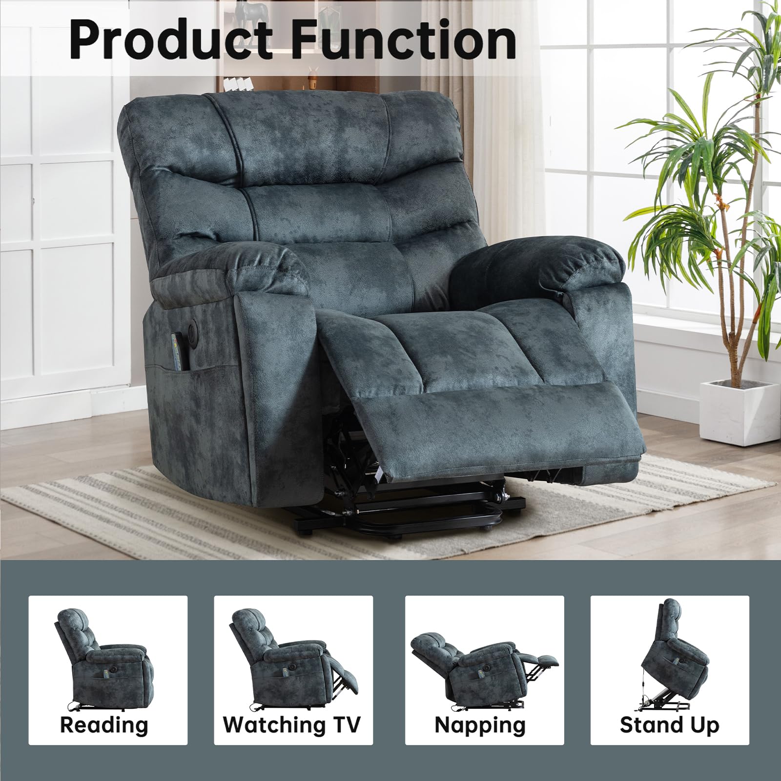 Large Power Lift Recliner Chair for Elderly with Massage and Heated, Heavy Duty