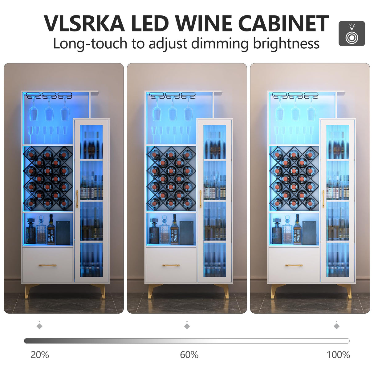 LED Liquor Wine Cabinet, Wine Bar Cabinet with USB Port, Bar Cabinets