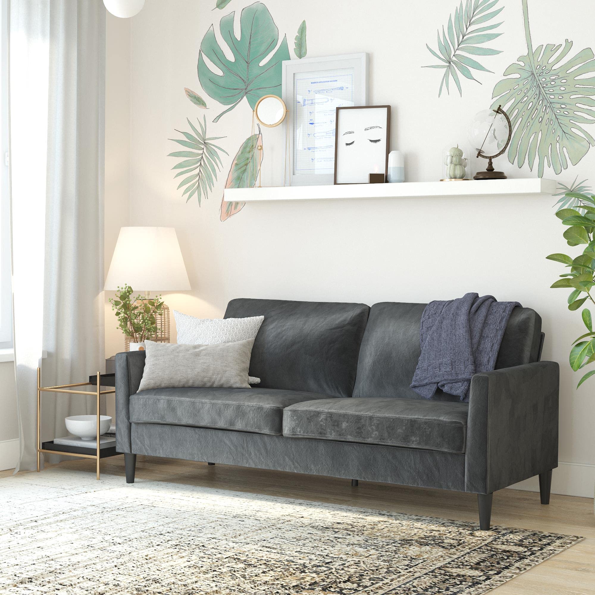 Winston Sofa with Pocket Coils, Dark Gray Velvet