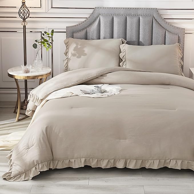 3 Pieces Solid Farmhouse Shabby Chic Bedding Comforters & Sets