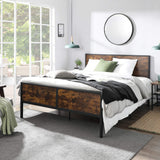 Queen Size Metal Bed Frame with Headboard, Footboard, No Box Spring Needed, Platform Bed,