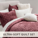 Luxury Velvet Quilt King Size, Ultra Soft Velvet Bedding Sets, Lightweight Quilted Velvet