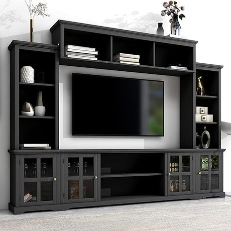 Entertainment Wall Unit Set with Bridge for TV Up to 75'',Wood TV Stand