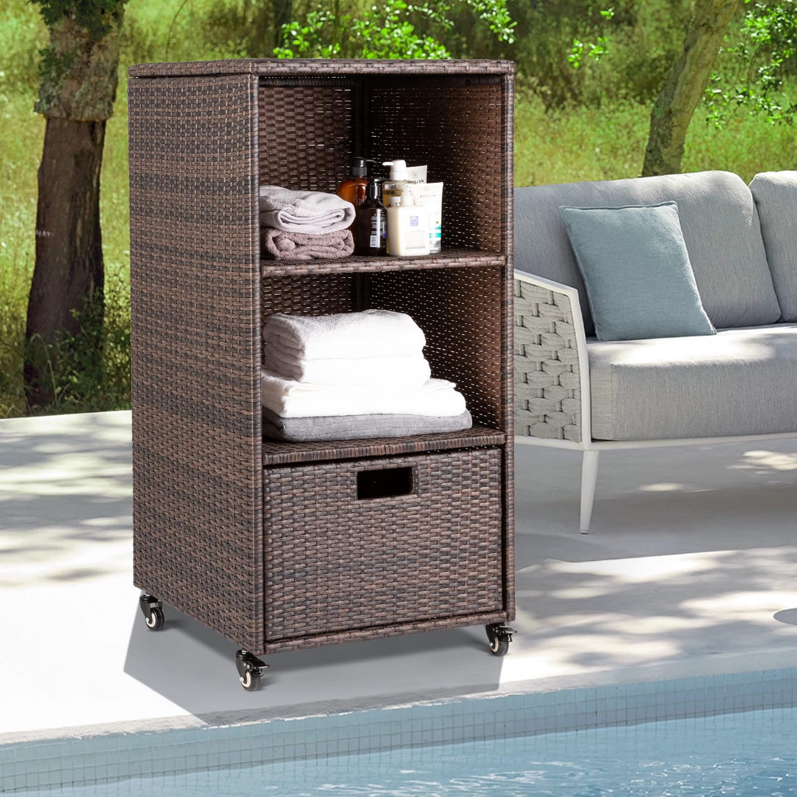 Outdoor Towel Cabinet, Pool Accessory Storage Organizer