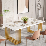 70.8" Modern Dining Table for 6-8 People - White Wood with Gold Metal Legs
