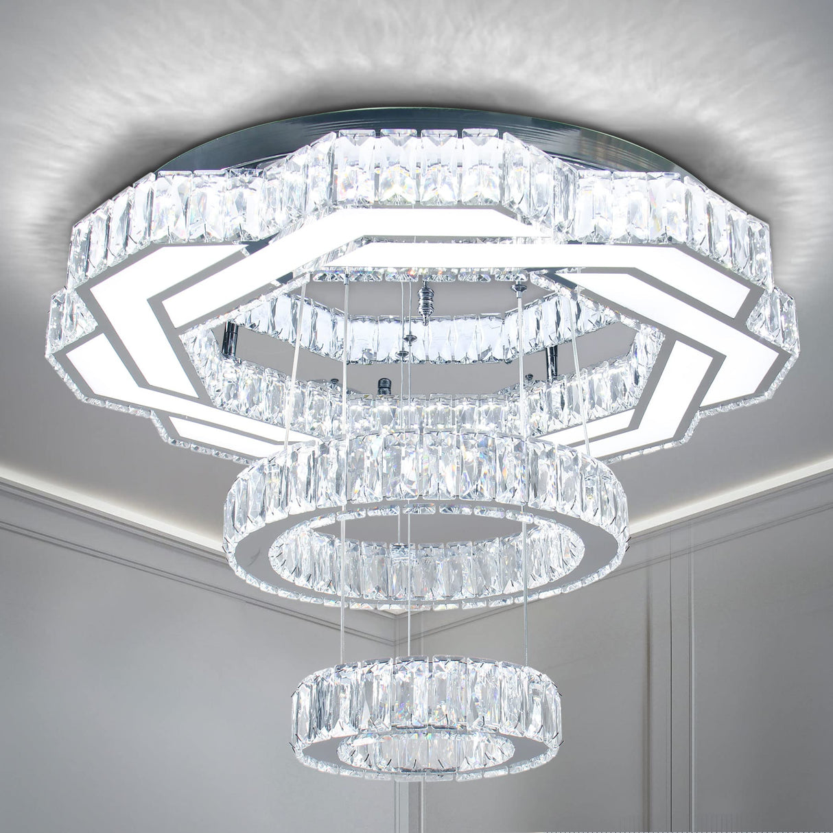 22.5" Crystal Chandeliers Living Room Modern Chandelier Crystal Ceiling Light LED 2