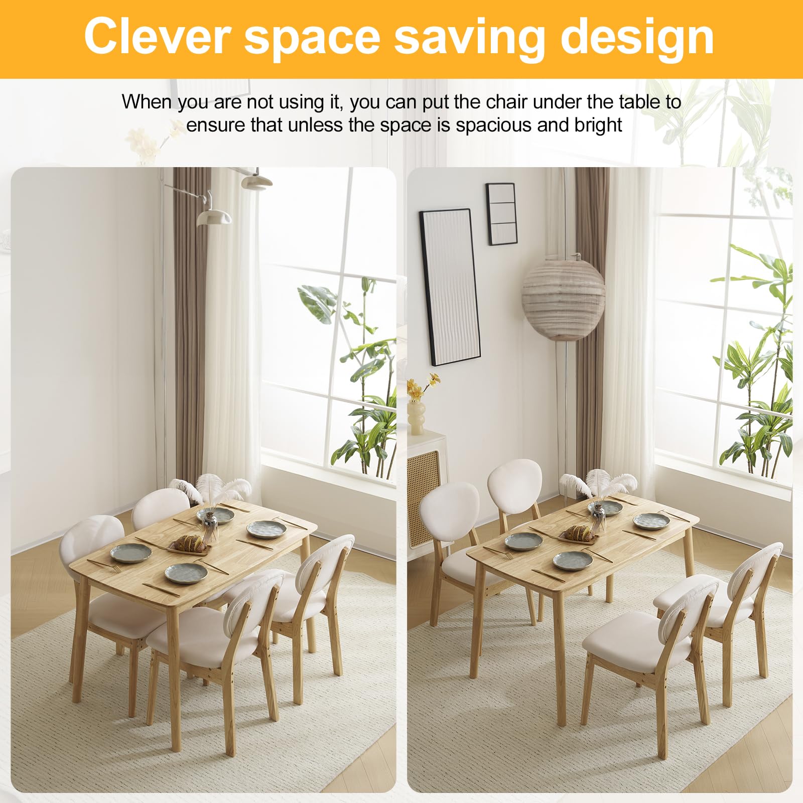 5-Piece Wood Dining Table Set with Upholstered Chairs