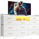 Dresser TV Stand with 11 Drawers for 60" TV Stand for Bedroom with LED Lights