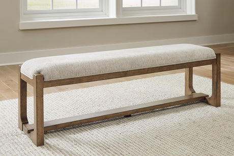 Cabalynn Farmhouse Upholstered 63" Dining Bench, Beige & Light Brown