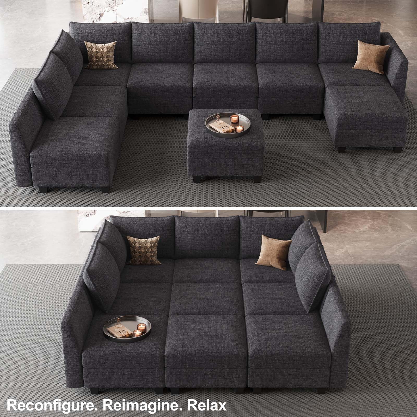 Large Modular Sectional Sofa Sleeper Sectional Couch with Storage Chenille Sectional