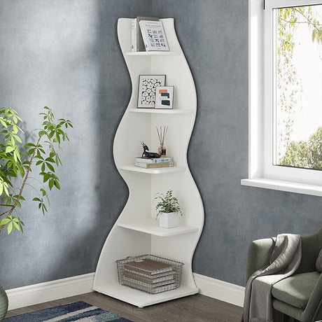 Corner Shelf, Rustic 5-Tier Wall Corner Bookshelf,