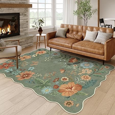 Floral Living Room Rug, 5x7 Rug for Bedroom Ultra-Thin Soft Dining Room Rug