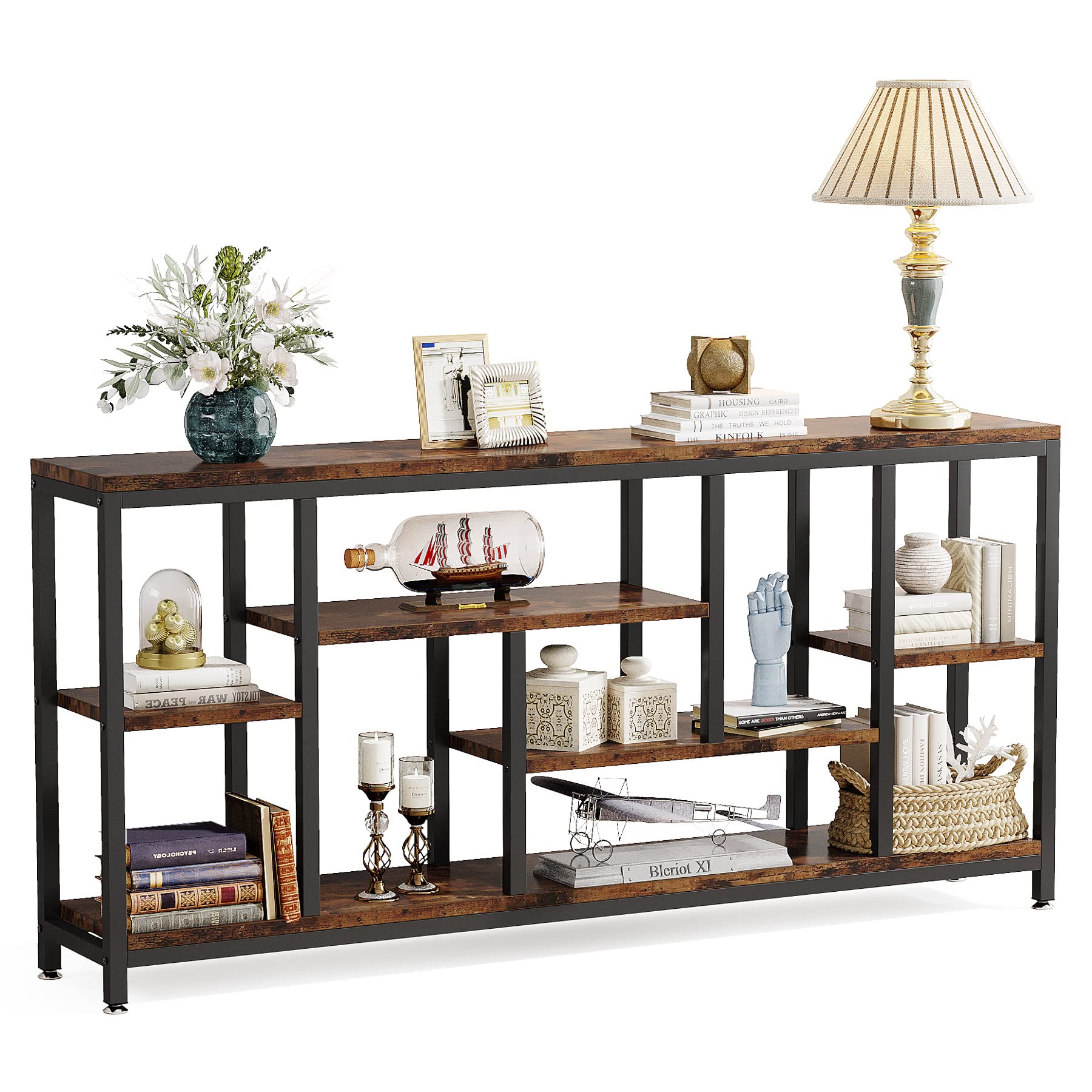70.9" Extra Long Console Table with Storage Shelves - 3-Tier Industrial Entryway Accent Table