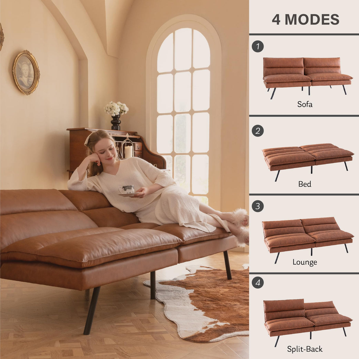 Futon Sofa Bed, Memory Foam Futon Couch with Adjustable Backrest, Multi-Functional Design Convertible Sofa Bed,