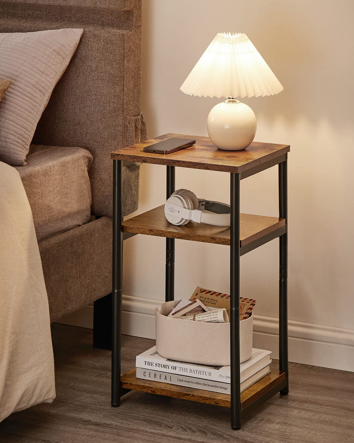 Side Table, Small End Table, Tall Nightstand for Living Room, Bedroom, Office