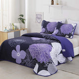 Purple Floral Quilt Set Queen Size Boho Bedspread 3 Pieces Soft