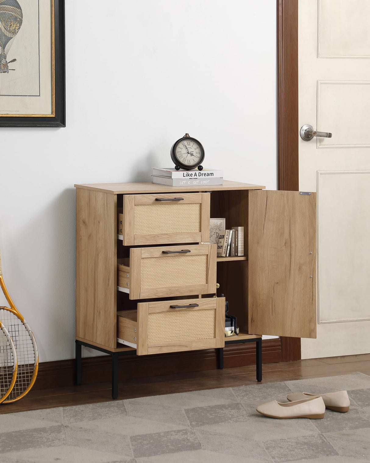 Bathroom Floor Cabinet, Freestanding Storage Cabinet with 4 Drawers and Adjustable