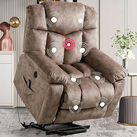 Power Lift Recliner Chair for Elderly- Heavy Duty and Safety Motion Reclining Mechanism-Antiskid Fabric Sofa Living Room Chair with Overstuffed Design, Camel