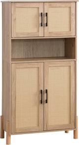 Storage Cabinet, Bathroom Cabinet with Rattan Doors, Bathroom Floor Cabinet with Open