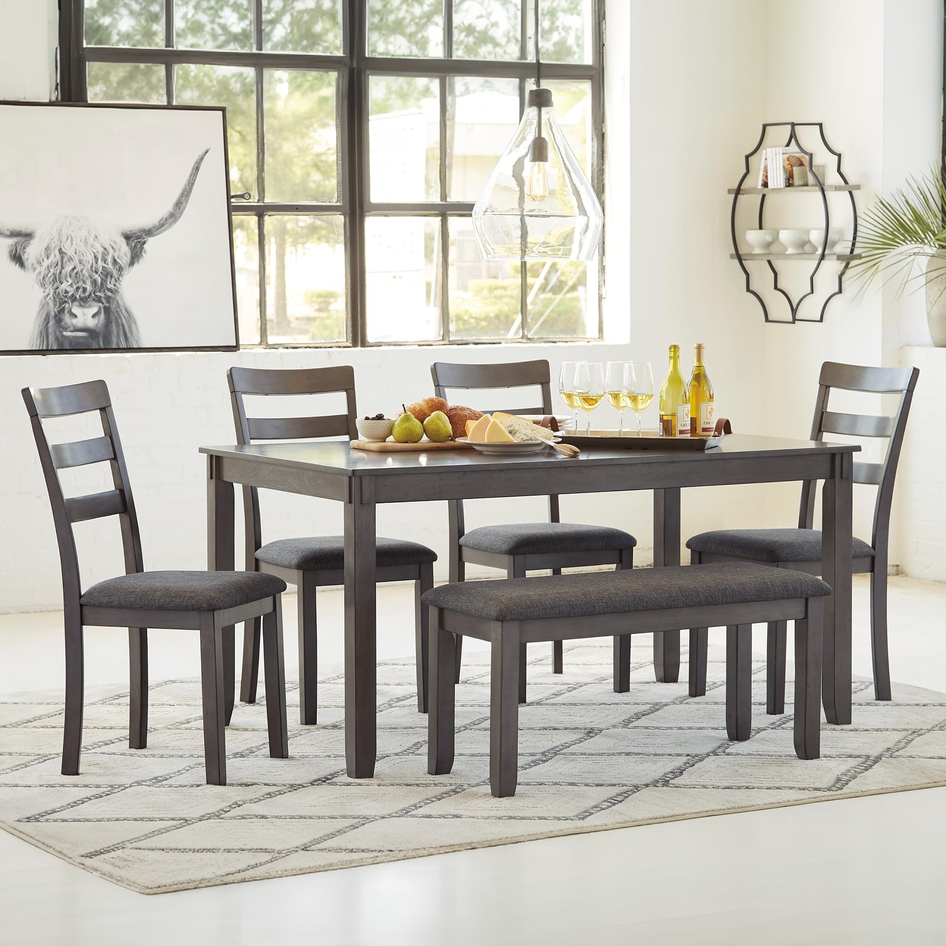 Bridson 6-Piece Dining Set with Bench - Gray