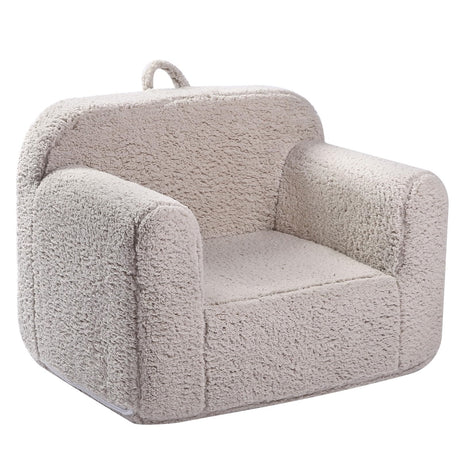 Kids Snuggly-Soft Sherpa Chair, Cuddly Toddler Foam Chair for Boys and Girls, Light Grey