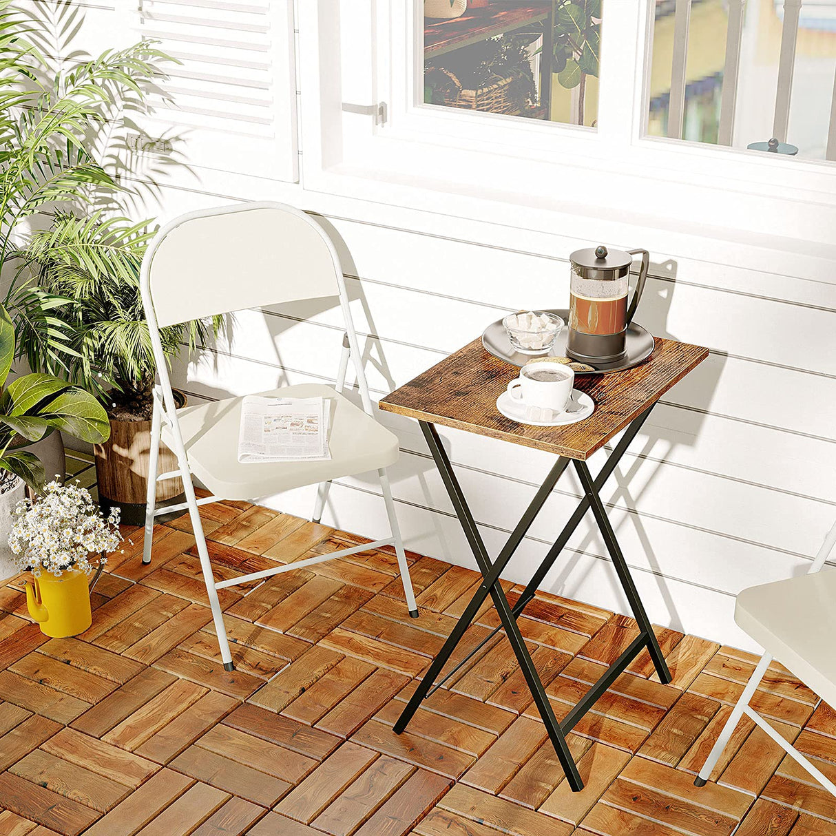 Folding TV Tray Tables, Set of 2 Side Table for Small Space, Industrial Snack Tables