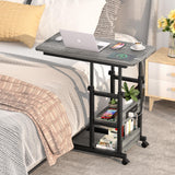 Height Adjustable C Shaped End Table with Charging Station, Mobile Laptop Side