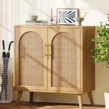 Rattan Storage Cabinet with Doors, Accent Bathroom Floor Cabinet, Modern Sideboard