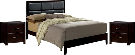 Blanch 3 Piece Transitional Bed Set with 2 Nightstands, King, Espresso