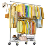 100% Stainless Steel Heavy Duty Clothes Rack Load 960LBS, Three Rods Clothing Racks for Hanging Clothes Extendable