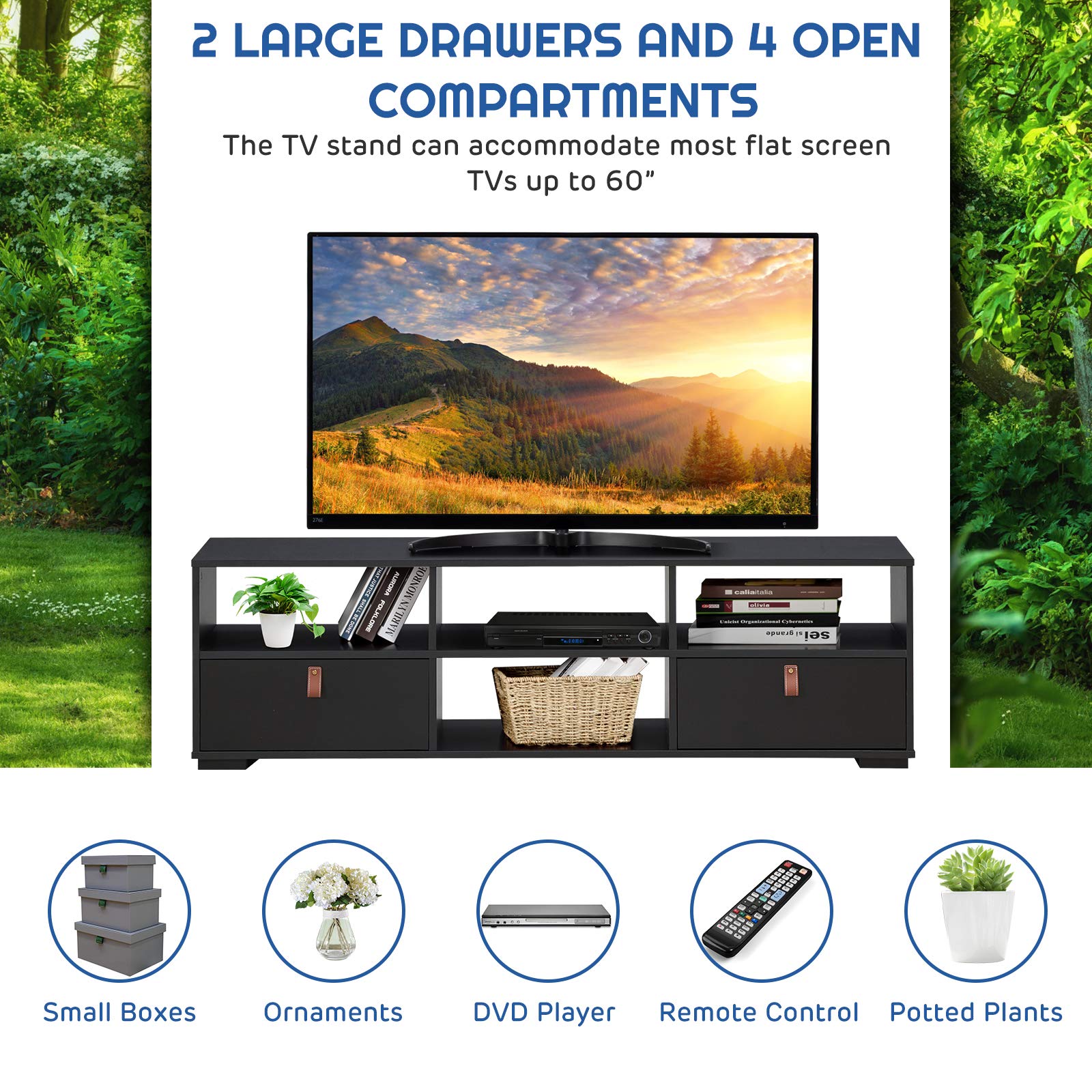 TV Stand for TVs up to 60 Inch, Industrial Media TV Console Table with 2 Drawers,