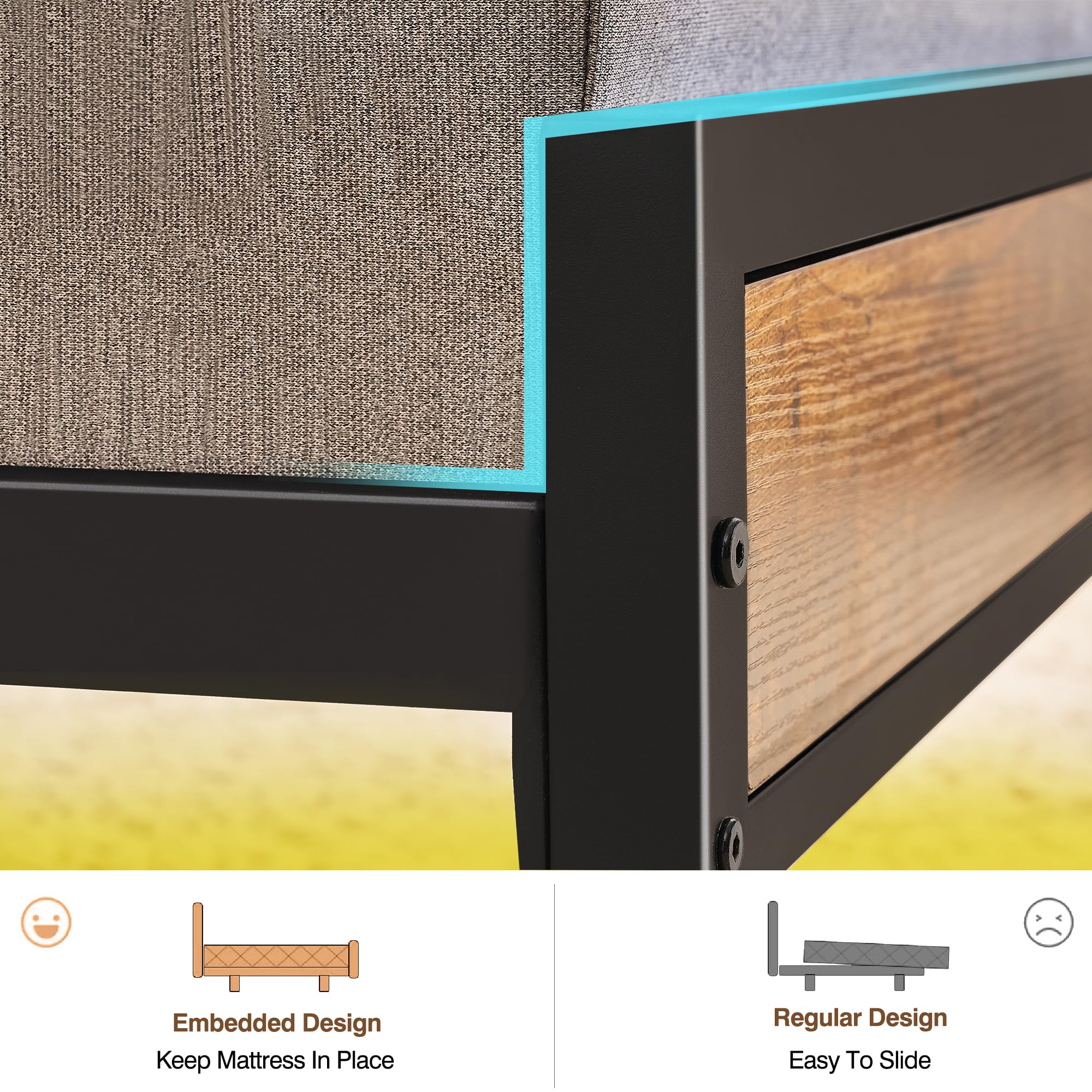 Full Size Metal Bed Frame with LED Lights, USB Charging & Storage