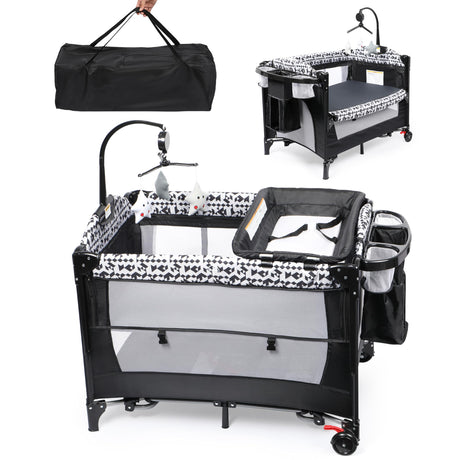 3 in 1 Baby Bassinet Bedside Sleeper with Mattress and Wheels, 5 Height Adjustable Bed