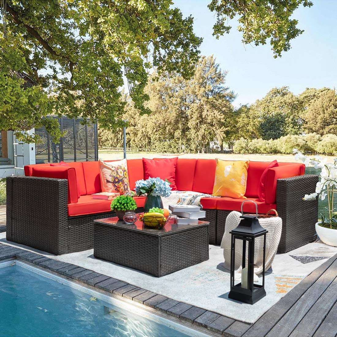 6 Pieces Patio Furniture Sets Outdoor Sectional Sofa