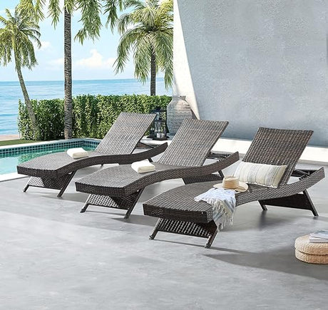 79'' Long Reclining Chaise Lounge Set (Set of 2),Outdoor Wicker Chair