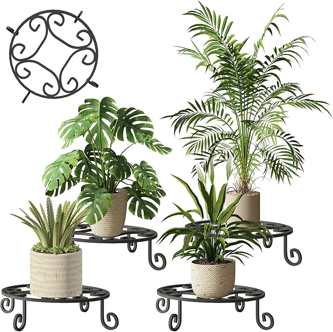 2 Pack 10” Diameter Metal Outdoor Plant Stand Indoor, Black Heavy Duty Potted Holder