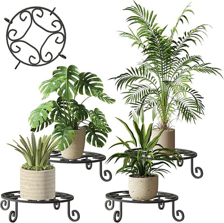 2 Pack 10” Diameter Metal Outdoor Plant Stand Indoor, Black Heavy Duty Potted Holder