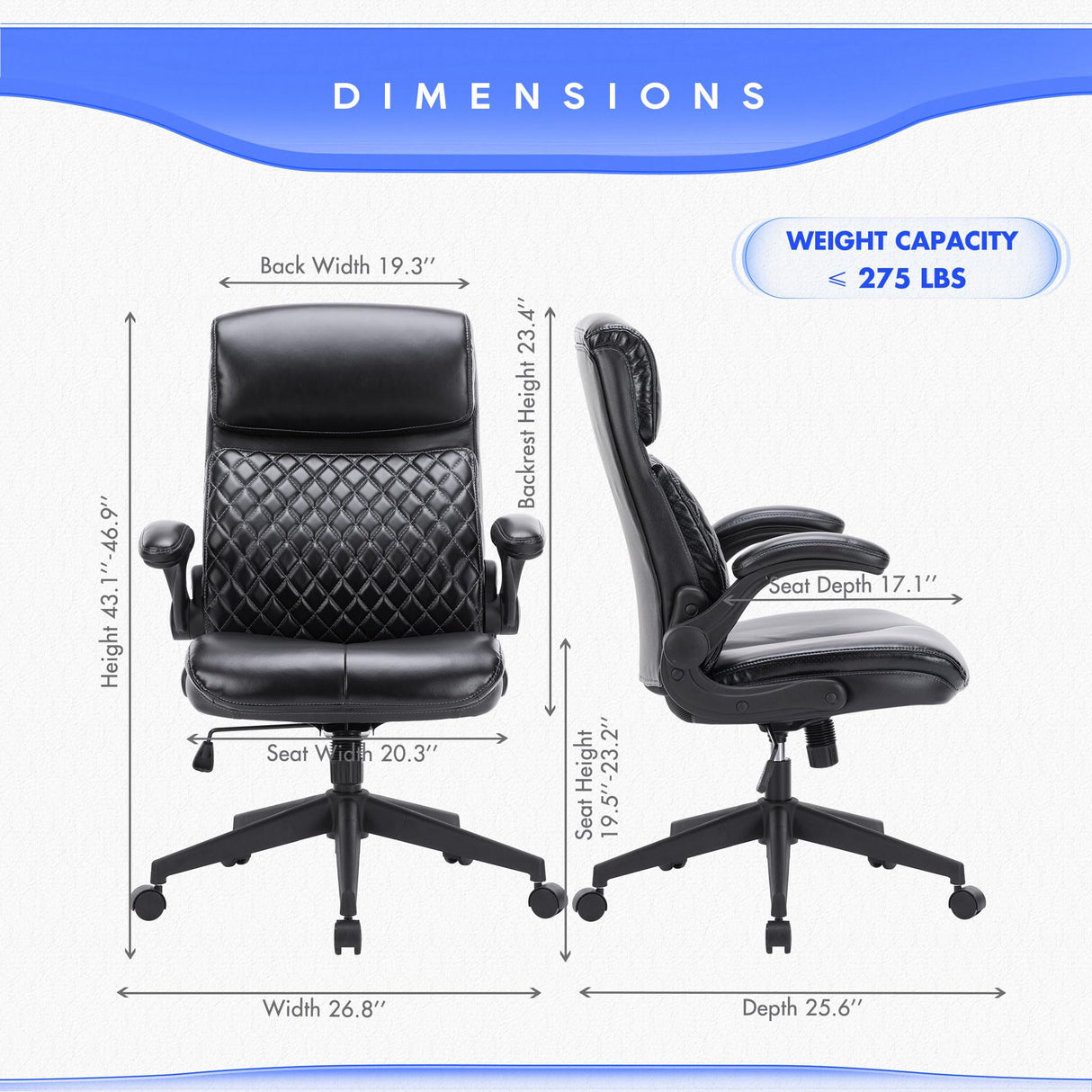 Executive Office Chair, Ergonomic Computer Desk Chair with Padded Flip-up Arm