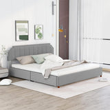 King Size Upholstered Platform Bed with Headboard, 4 Storage Drawers, and Support Legs,