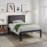 Twin Size Bed Frame with Upholstered Headboard, Platform Bed Frame with Metal Slats,