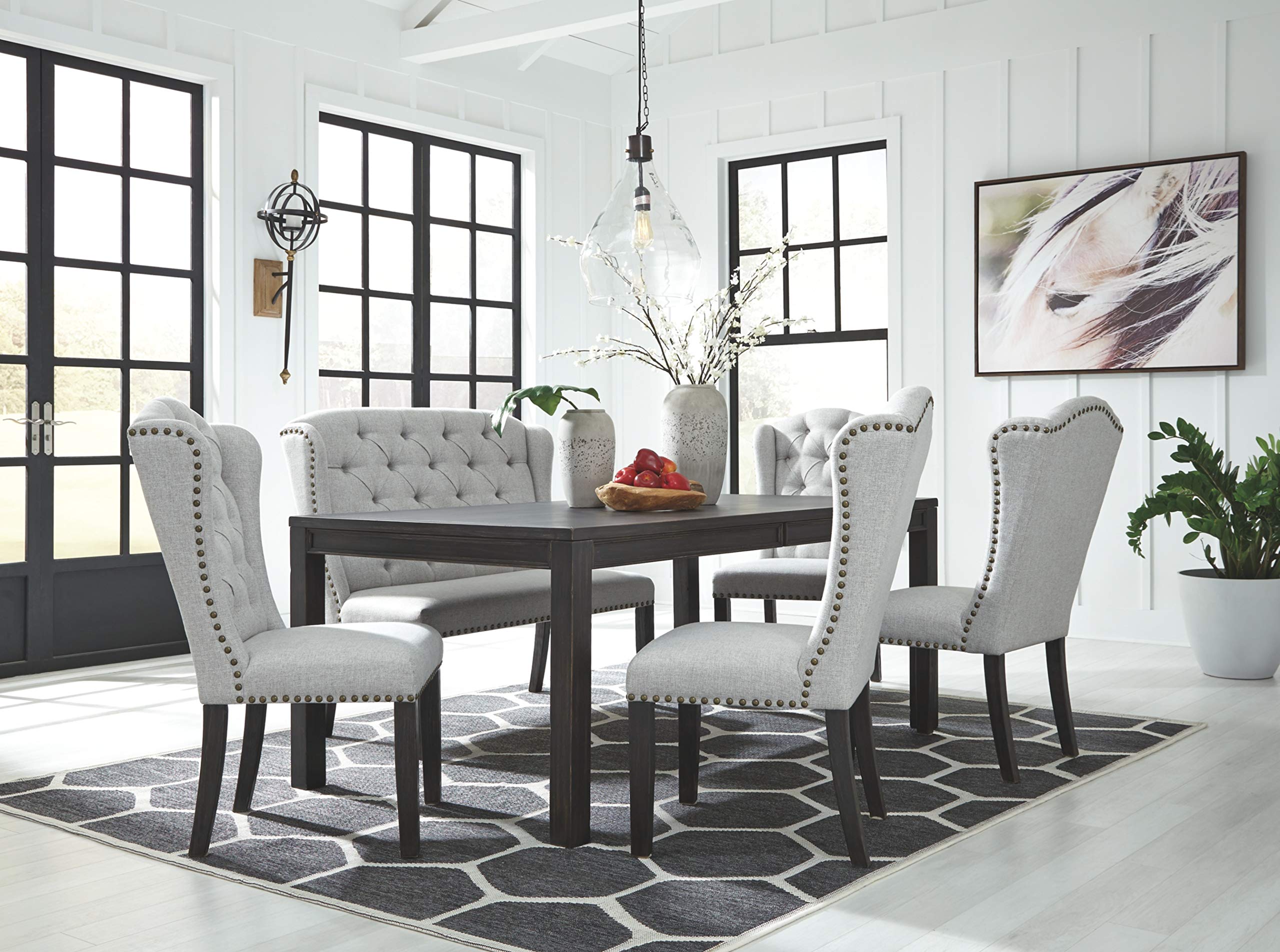 Jeanette Modern Rectangular Distressed Dining Table ONLY, Seats up to 6, Black