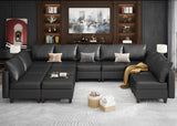 Large Modular Sectional Couch U Shaped Sofa with Storage, Faux Leather Modular Sofa