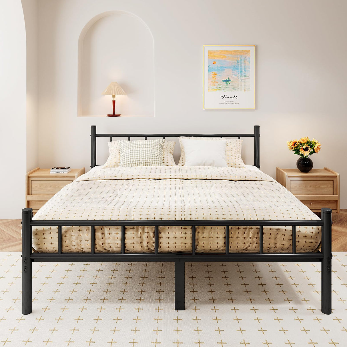 Queen Size Metal Bed Frame with Headboard & Footboard - 14 Inch Platform with Steel Slat Support