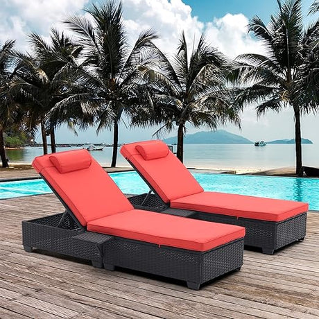 Outdoor Wicker Patio Chaise Lounge Set, 2 Piece Rattan Reclining Chair