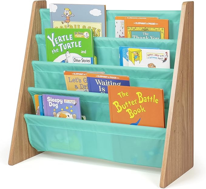 Seafoam Green/Natural Kids Bookshelf 4 Tier Book Organizer