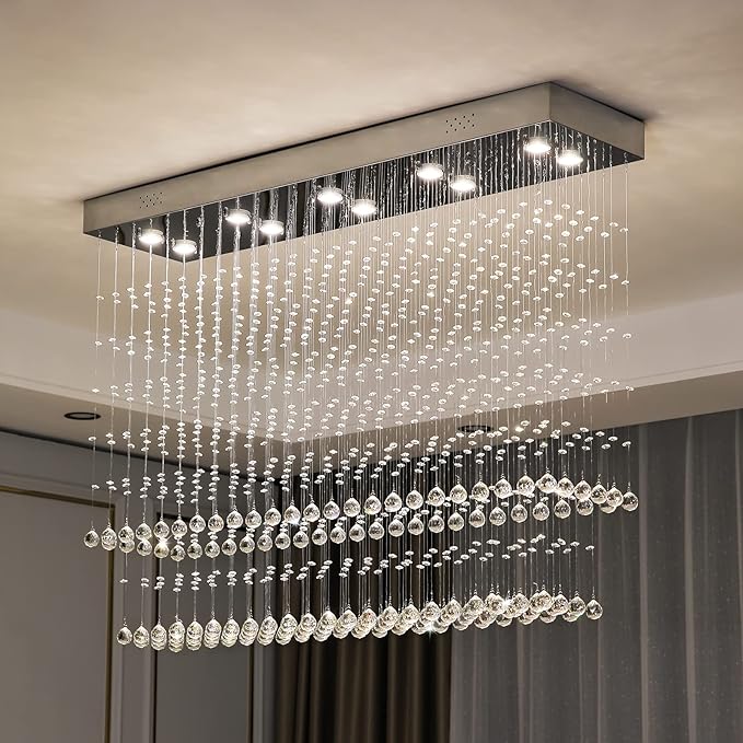 Raindrop Crystal Chandelier Modern Rectangular Raindrop Ceiling Lighting Fixture