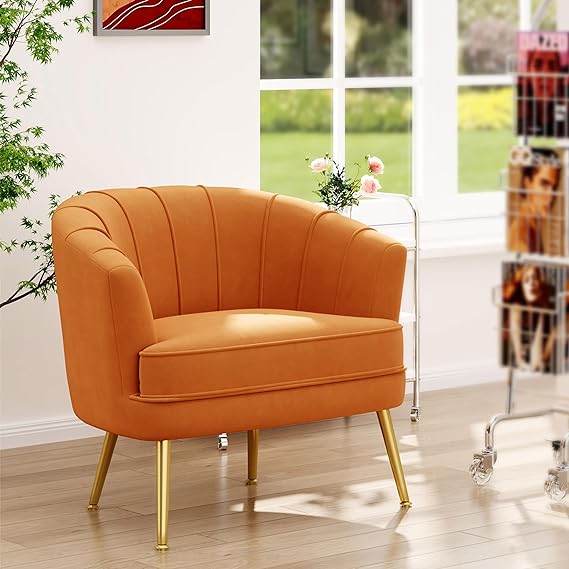 Velvet Accent Chair with Ottoman, Upholstered Modern Single Sofa Side Chair